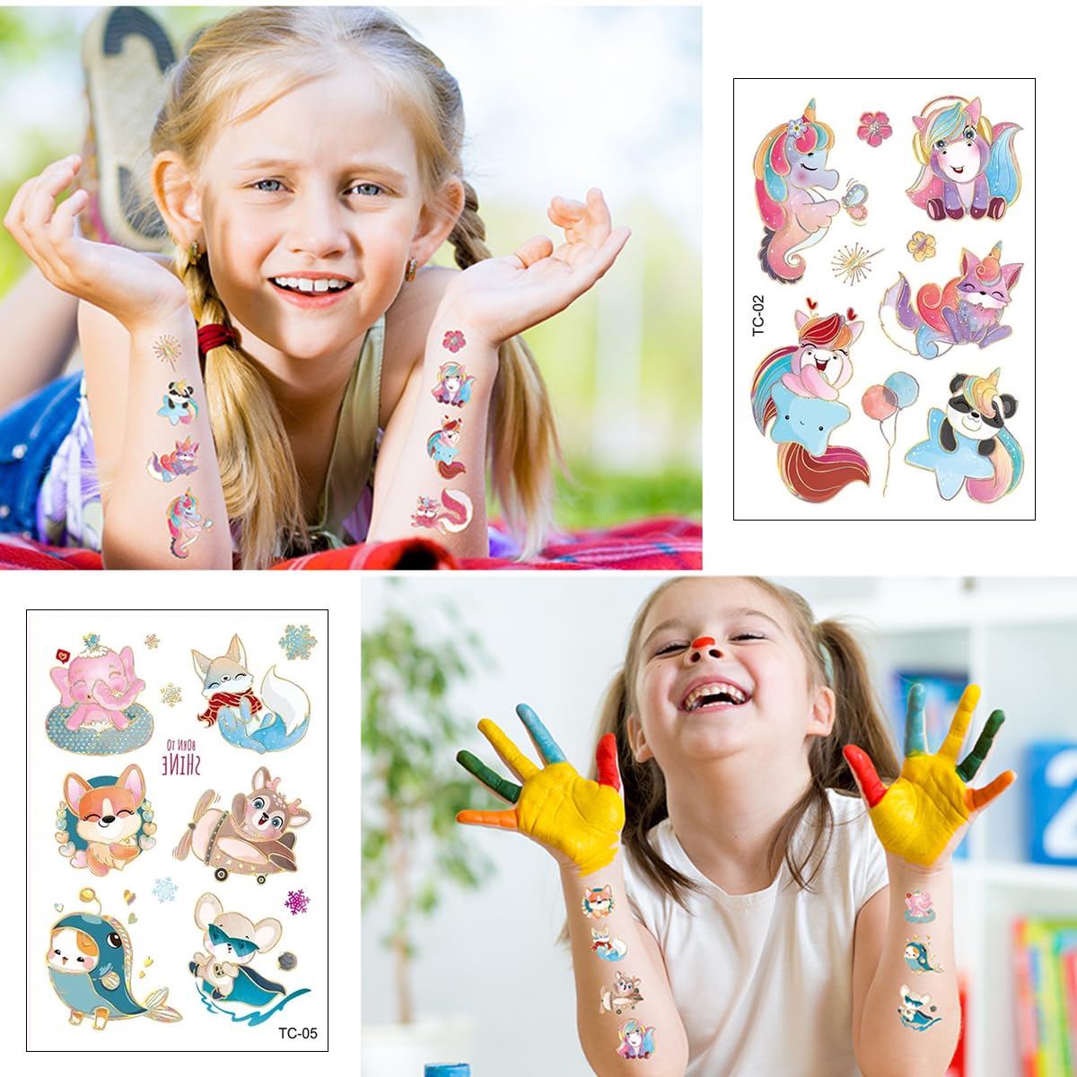 MAYCREATE Temporary Tattoo for Women Girls, Glitter Fake Tattoos Stickers for Face Arm Body, Adult Kids Freckle Tattoo Art for Rave Party Halloween (Cartoon Animal) MAYCREATE Temporary Tattoo for Women Girls, Glitter Fake Tattoos Stickers for Face Arm Body, Adult Kids Freckle Tattoo Art for Rave Party Halloween (Cartoon Animal)